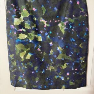J. Crew Navy and Multicolor Patterned Skirt